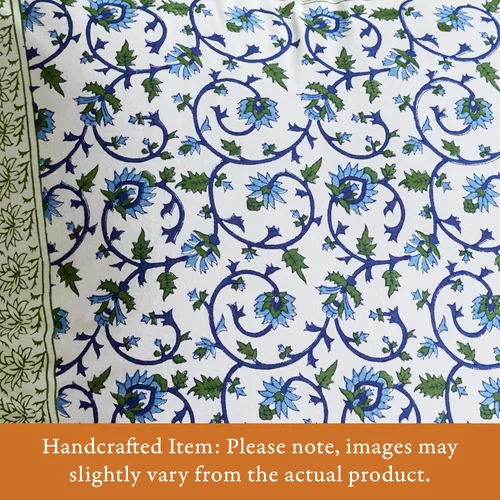 Vista 2 de Saffron Marigold Funda de almohada azul floral iluminado por la luna Taj - CP, algodón de calidad, comercio justo, ropa de cama bohemio