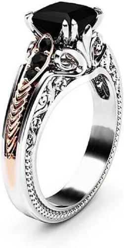 Vista 2 de Eternal 925 Anillo de diamantes de talla cuadrada de turmalina negra y plata 925 para mujer, Oro