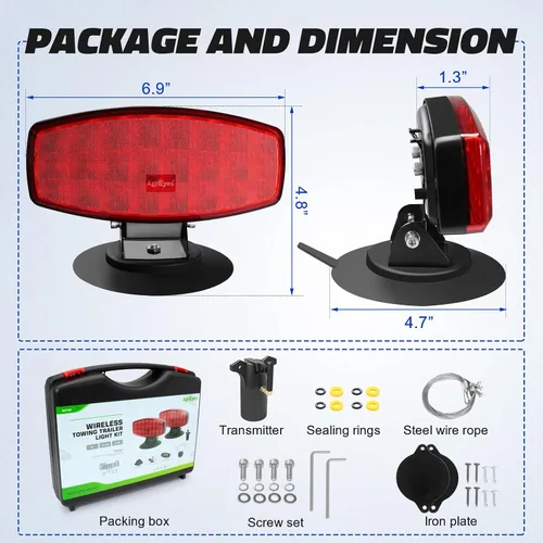 Vista 6 de Agrieyes Luces de remolque inalámbricas de larga duración con soporte ajustable, luces de remolque magnéticas con batería y estroboscópicas