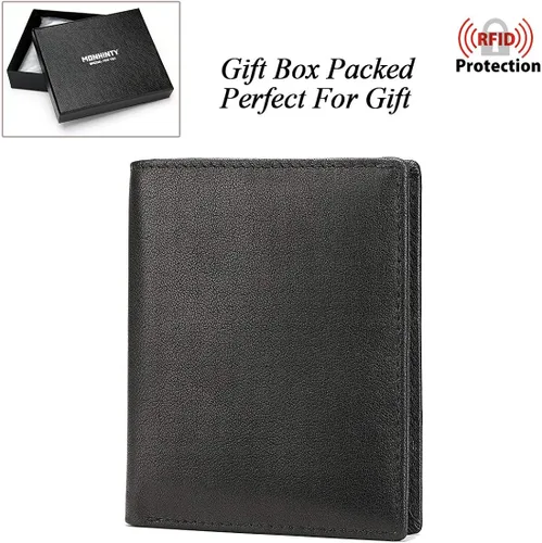Vista 7 de Billetera para hombre con 2 ventanas de identificación RFID de piel suave con bolsillo frontal pequeño