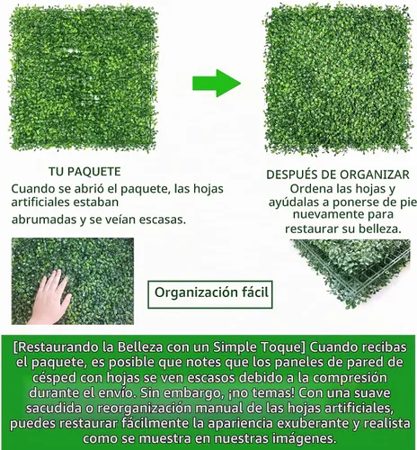 Vista 5 de NETAP Paneles de Pared de Césped Artificial Telón de Fondo, 10" x 10" (12 Piezas) Paneles de Boj Falso para Decoración de Pared Verde Exterior e