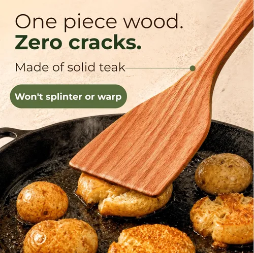 Vista 5 de Cucharas de madera para cocinar: juego de utensilios de cocina de teca