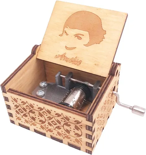 Vista 16 de Youtang Amelie Caja de Música de Manivela Caja Musical Tallada de Madera, Toca la Canción Temática de Amelie, Azul