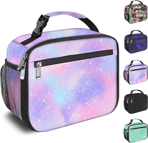 Vista 14 de Lonchera para niños y niñas, bolsa de almuerzo aislada y duradera, lonchera para niños con astronauta para la escuela