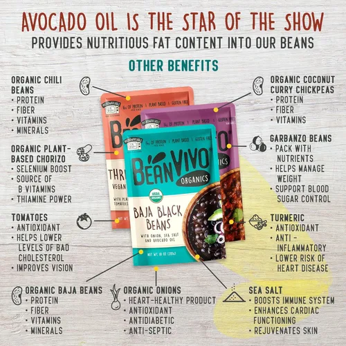 Vista 5 de BeanVIVO - Variedad de 3 paquetes (10 onzas cada uno) - Frijoles negros orgánicos Baja, Chile vegano de tres frijoles, chile chipotle de frijoles