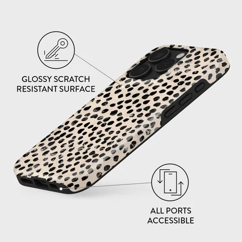 Vista 3 de BURGA - Funda p/teléfono compatible con iPhone 13 Pro, carcasa rígida híbrida de 2 capas + Funda protectora de silicona, almendras latte a lunares