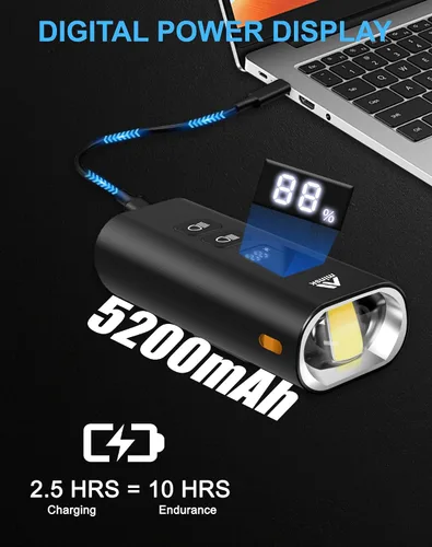 Vista 5 de Luces de bicicleta, 17 LED de 4000 lúmenes, luz de bicicleta con 4 modos, 10000 mAh USB recargable luz de bicicleta para bicicleta con pantalla