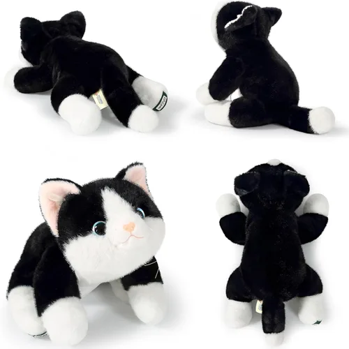 Vista 3 de Ditucu Peluche de gato negro con peso de 0.6 libras, lindo y realista gatito de 11.8 pulgadas, peluches suaves, regalos para niños