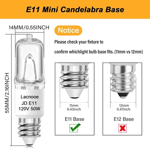 Vista 2 de Bombilla E11, Bombillas de Luz Halógenas JDE11 120V 50W, Base de Mini Candelabro T4, Regulable 2700K Blanco Cálido, 4PCS Bombilla de Luz E11