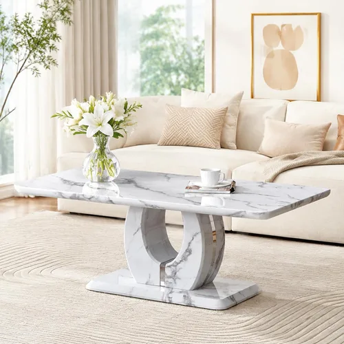 Vista 11 de Mesa de Centro Rectangular para Sala de Estar, Mesas de Centro de Imitación de Mármol con Almacenamiento, Base Moderna Estable Mesa de Centro