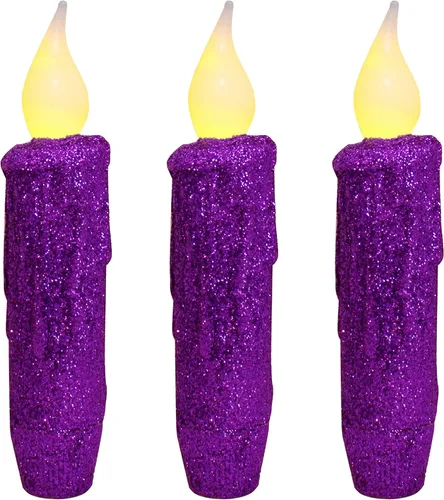 Vista 8 de CVHOMEDECO. Velas LED sin llama con purpurina parpadeantes que funcionan con pilas, con temporizador para el hogar, boda, Halloween, decoración