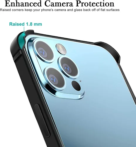 Vista 3 de Funda rígida delgada con marco de aluminio para iPhone 13 Pro, armadura de marco de metal con protección interior suave, protección de borde elevado