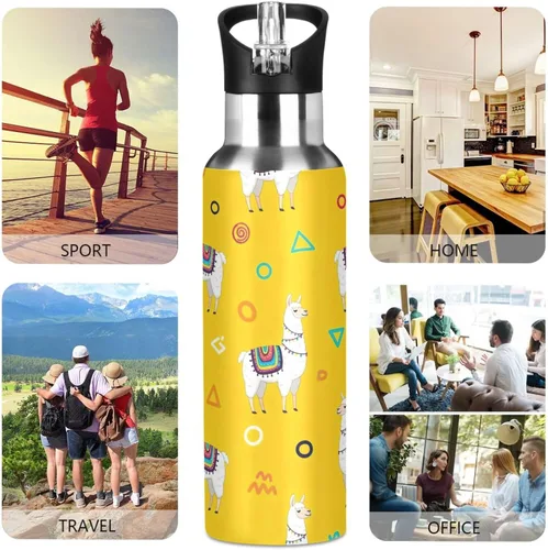 Vista 5 de Botella de agua de acero inoxidable aislada al vacío de 32 onzas, botellas de agua a prueba de fugas para gimnasio, viajes al aire libre, escuela