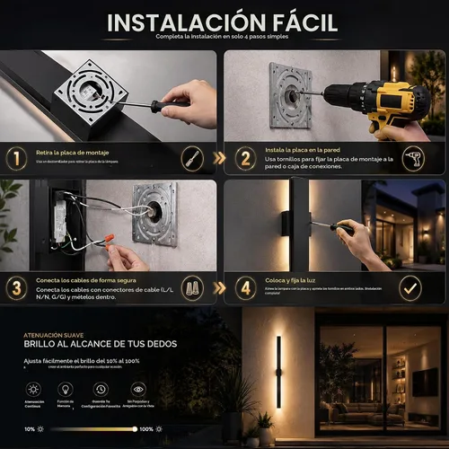 Vista 6 de 2Pack Modern Outdoor Wall Lights Dimmable,23.6" Linear Led Exterior Wall Light,3CCT, Aluminum& PC,IP65-Waterproof, Long Exterior Lighting Fixtures