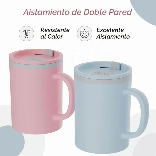 Vista 3 de Copco Taza de Escritorio Icónica de 16oz con Aislamiento de Doble Pared con Tapa y Asa, Juego de 2, Plástico Reutilizable sin BPA, a prueba