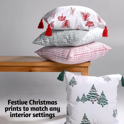 Vista 3 de Folkulture Juego de 4 fundas de almohada navideñas de 18 x 18 pulgadas, 100% algodón, para decoración del hogar, fundas de cojín decorativas o Noel