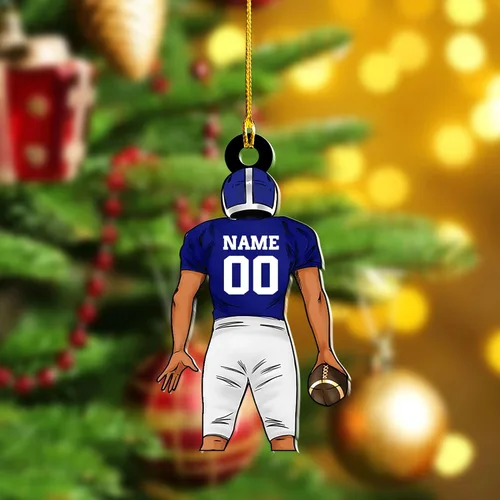Vista 7 de Adornos de fútbol de Navidad personalizados, adornos de fútbol 2025 para árbol de Navidad, decoraciones navideñas acrílicas, adorno de jugador