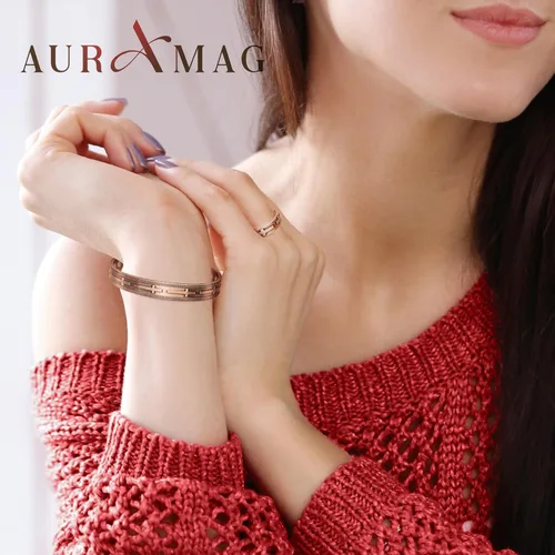 Vista 2 de Pulseras de cobre Auramag para mujeres, anillo de cobre y pulsera magnética con imanes de 3500 Gauss, joyería de cobre 99,99% pura para mujeres