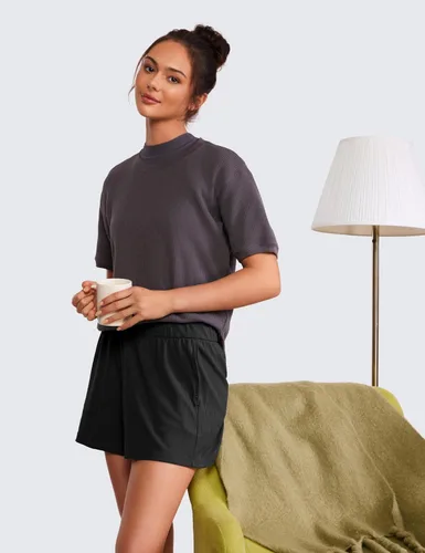 Vista 3 de CRZ YOGA Cómodos pantalones cortos acanalados para mujer, de cintura alta, lyocell, casual, para descansar, atléticos, con bolsillos