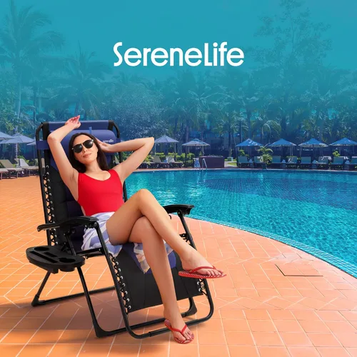 Vista 2 de SereneLife Silla de césped Zero Gravity Relájate cómodamente para acampar, patio y eventos al aire libre reclinable ajustable, reposacabezas Azul