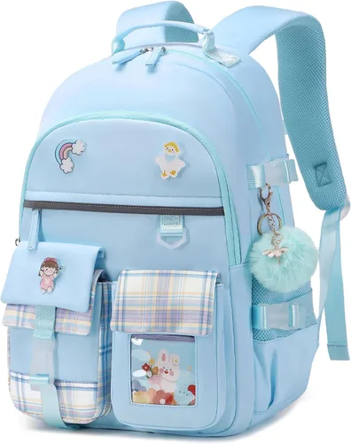 Vista 13 de Mochila para niñas de 15.6 pulgadas para laptop, bolsa escolar para niños de primaria y universidad, mochilas y bolsos escolares para niñas Beige