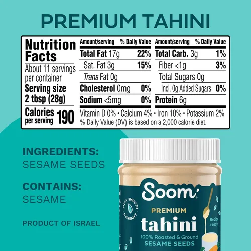 Vista 2 de Tahini Soom Foods con puro sésamo molido, 11 onzas (2 paquetes).