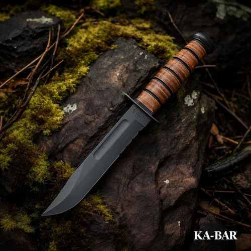 Vista 6 de KA-BAR 1218 USMC Cuchillo de combate de tamaño completo - Hoja dentada de 7" con funda de cuero