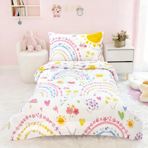 Vista 17 de Pea Pod Juego de ropa de cama de muselina para niños pequeños arcoíris de 3 piezas - Ropa de cama suave y transpirable para cuna con sábana