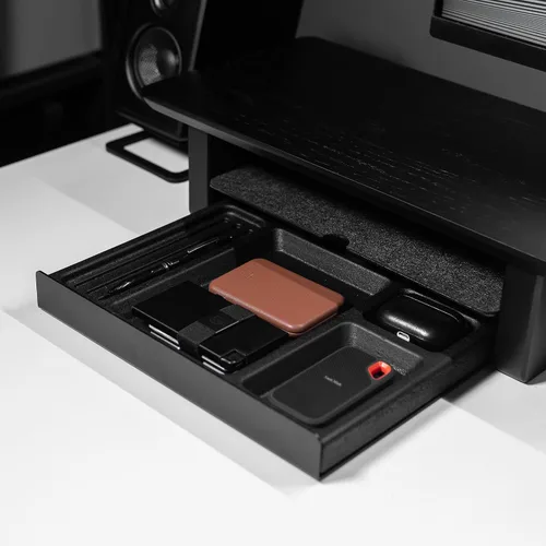 Vista 3 de Raico Sistema de Soporte para Monitor de Escritorio Cabina Estante Configuración de Pantalla Doble Madera Unidad Organizadora de Accesorios