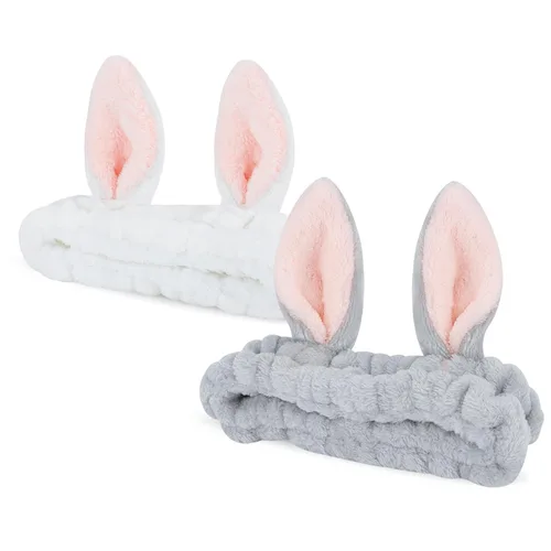 Vista 13 de YISSION 2 diademas de spa con orejas de oso, banda antideslizante para lavado de cara, maquillaje, cuidado de la piel, diadema facial, banda