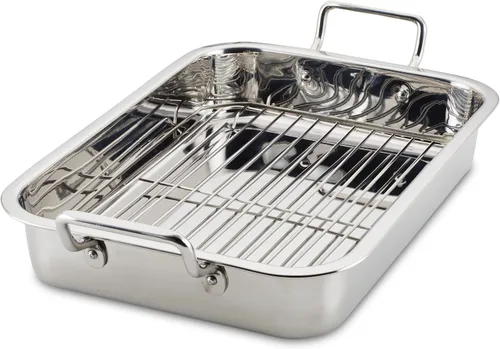 Vista 13 de Farberware Classic Traditions - Asador/sartén para asar de acero inoxidable con estante, 17" x 12.25