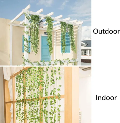 Vista 7 de Paquete de 12 enredaderas falsas para decoración de habitación, guirnalda de hiedra artificial con clip, flores verdes, plantas colgantes, hojas