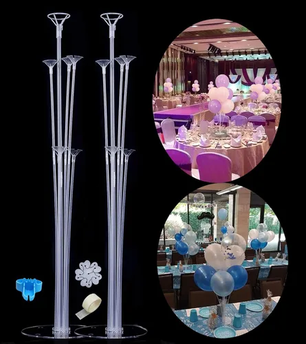Vista 7 de 2 juegos de soportes para globos de 28 pulgadas con base, kit de soporte de columna de globo transparente reutilizable para mesa, incluye pegamento