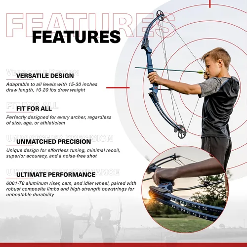 Vista 2 de Genesis Original Compound Bow & Arrow Kit - Adjustable Compound Bow for All Skill Levels Púrpura