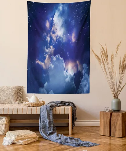 Vista 11 de Ambesonne Tapiz verde, fases lunares alrededor de un árbol de la vida, impresión de diseño bohemio de astrología nocturna, decoración de tela