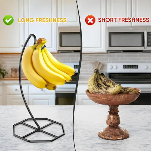 Vista 4 de Beesini Paquete de 2 colgadores de plátano, soporte de metal para plátano, soporte para plátanos, soporta hasta 15 libras de plátano o uva, estante