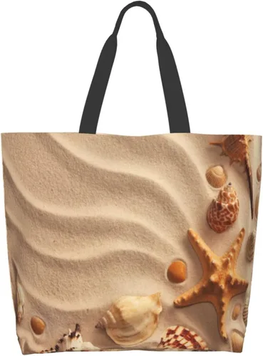 Vista 3 de Bolsa de mano de verano para playa, con estrellas de mar, grande, casual, para mujer, bolsas de hombro reutilizables para el trabajo, compras