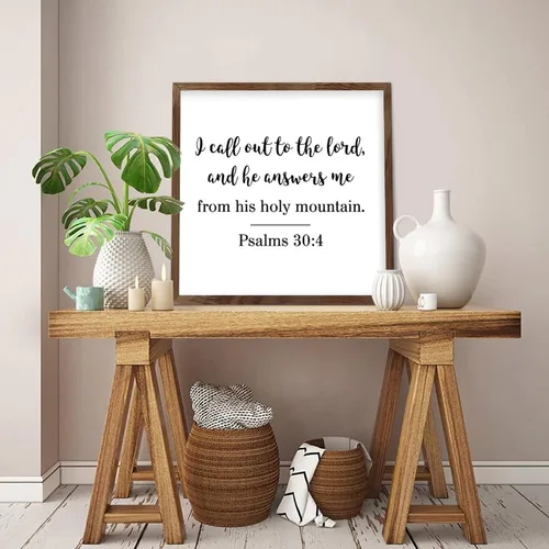 Vista 2 de Wood Sign with Frame,I Call Out to The Lord,and He Answers Me from His Holy Mountain Farmhouse Rustic Wooden Sign with Quote for Wall Art Home Decor