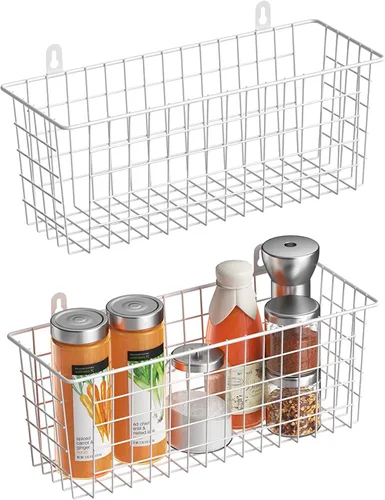 Vista 10 de MaraFansie Cesta de alambre [extragrande] organizador de pared colgante para gabinete, cesta de almacenamiento para estantes montados en la pared