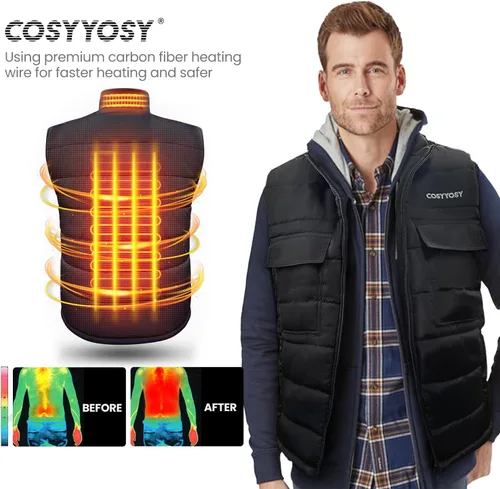Vista 3 de cosyyosy Heated Vest for Men Women, 6 Pockets, 4 Heating Zones, Electric Outdoors Heating Jacket Coat