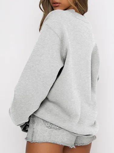 Vista 2 de ANRABESS Sudaderas para mujer, cuello redondo, forro polar, sudaderas de gran tamaño, lindas camisas de manga larga, ropa preparada