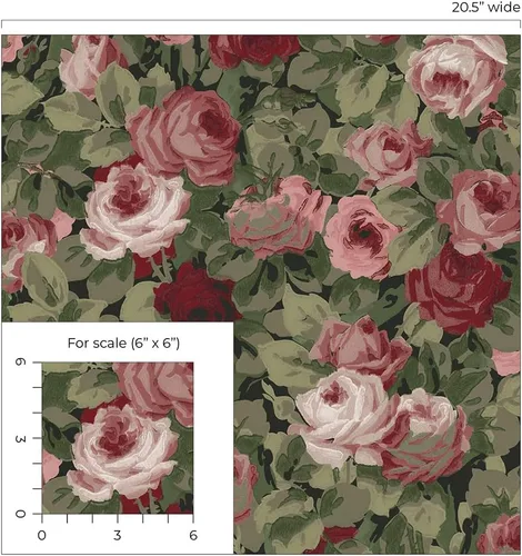 Vista 8 de NextWall Rose Garden Papel Tapiz Floral de Despegar y Pegar (Granate y Albahaca)