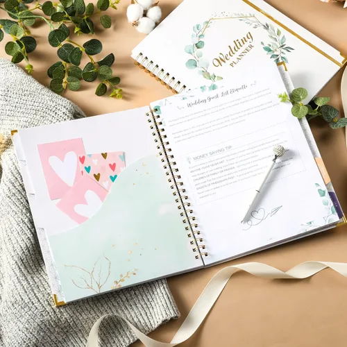 Vista 7 de Agenda de boda – Libro de planificación de boda y organizador para la novia con 5 secciones con pestañas, 12 x 9 pulgadas, tapa dura con esquina