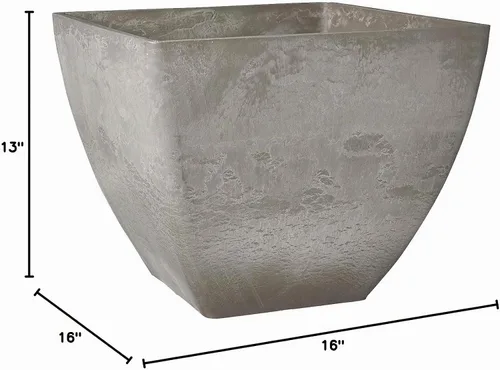 Vista 8 de PSW Pot Collection Maceta cuadrada compuesta de plástico, piedra y madera, de 16 x 13 pulgadas, sin orificio de drenaje (perforable), moderna maceta