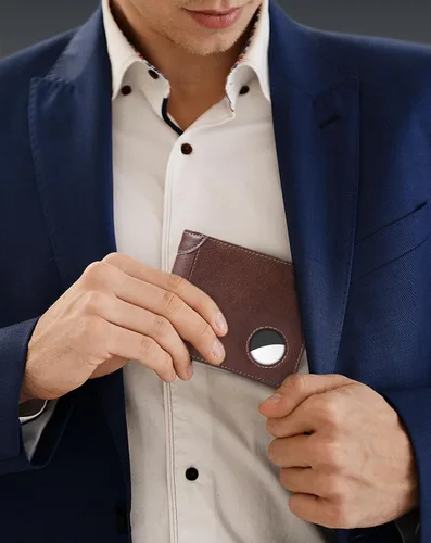 Vista 46 de Swallowmall AirTag Billetera para hombre con bloqueo RFID, de piel auténtica, plegable, para AirTag con 1 ventana de identificación, 13 tarjeteros