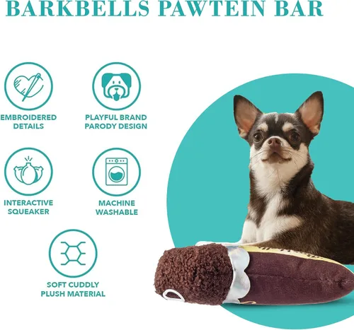 Vista 4 de Haute Diggity Dog Barkbells Pawtein Bar - Juguete de peluche para perros pequeños, medianos y grandes, juguetes interactivos divertidos