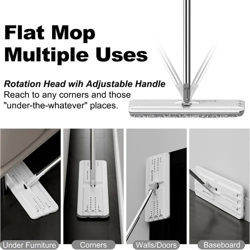 Vista 3 de BOSHENG Trapeador plano con almohadilla de microfibra reutilizable, cabezal de fregona flexible para una limpieza eficiente, ideal para superficies