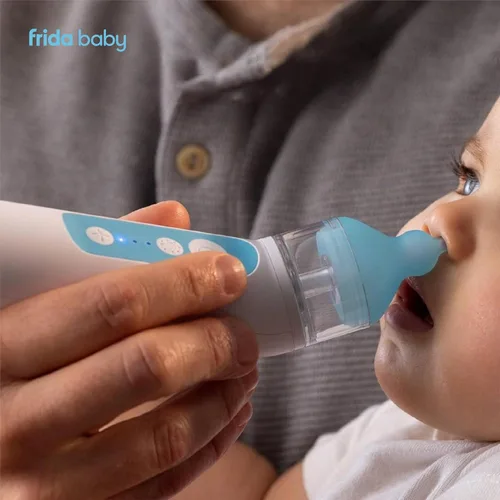 Vista 2 de Frida Baby Aspirador Nasal Eléctrico NoseFrida para Bebé, Succionador de Nariz para Bebé y Niño Pequeño, Aspirador Nasal Mejorado para Congestión +