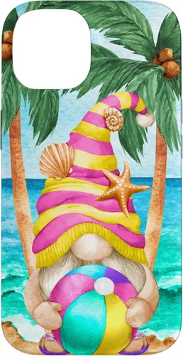 Vista 4 de iPhone 16 Funny Hawaiian Summer Gnome Under Palm Tree For Beach Surfer Case