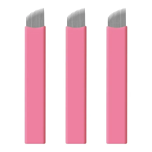 Vista 12 de 50 hojas de microblading desechables color rosa #14 nano, 0.006 in, perfectas para trazos de cabello, cejas, agujas más finas del mercado